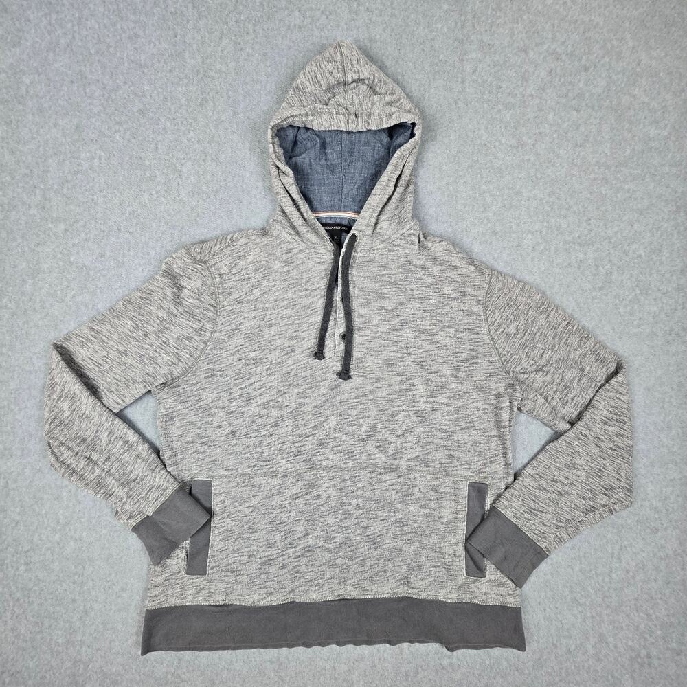 Banana Republic Mens XL Gray Button Neck Knit Hoodie with Drawstring and Pockets
